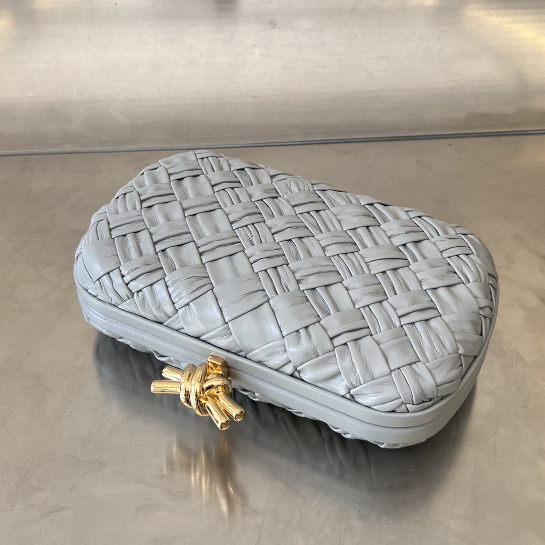 Knot Padded Intreccio Leather Clutch Grey